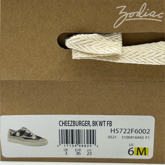 Zodiac Cheezburger Plaid Lace-Up Sneakers Women’s Size 6M Black White Tan NWB - Picture 11 of 12